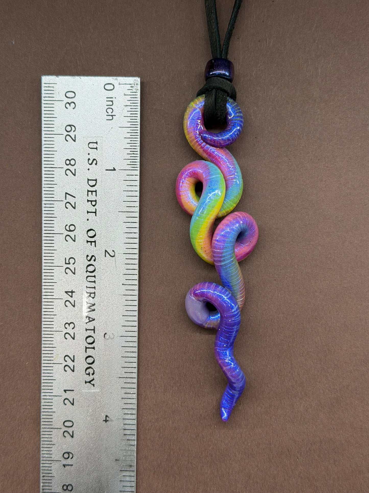 Monica - Iridescent Rainbow Worm Pendant 49