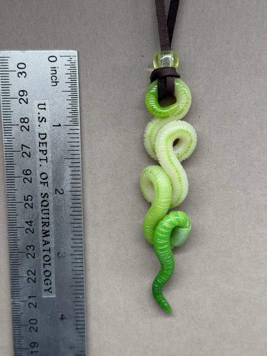 Squiggward - Green Glow-in-the-Dark Worm Pendant w/ Uranium Glass Bead 9