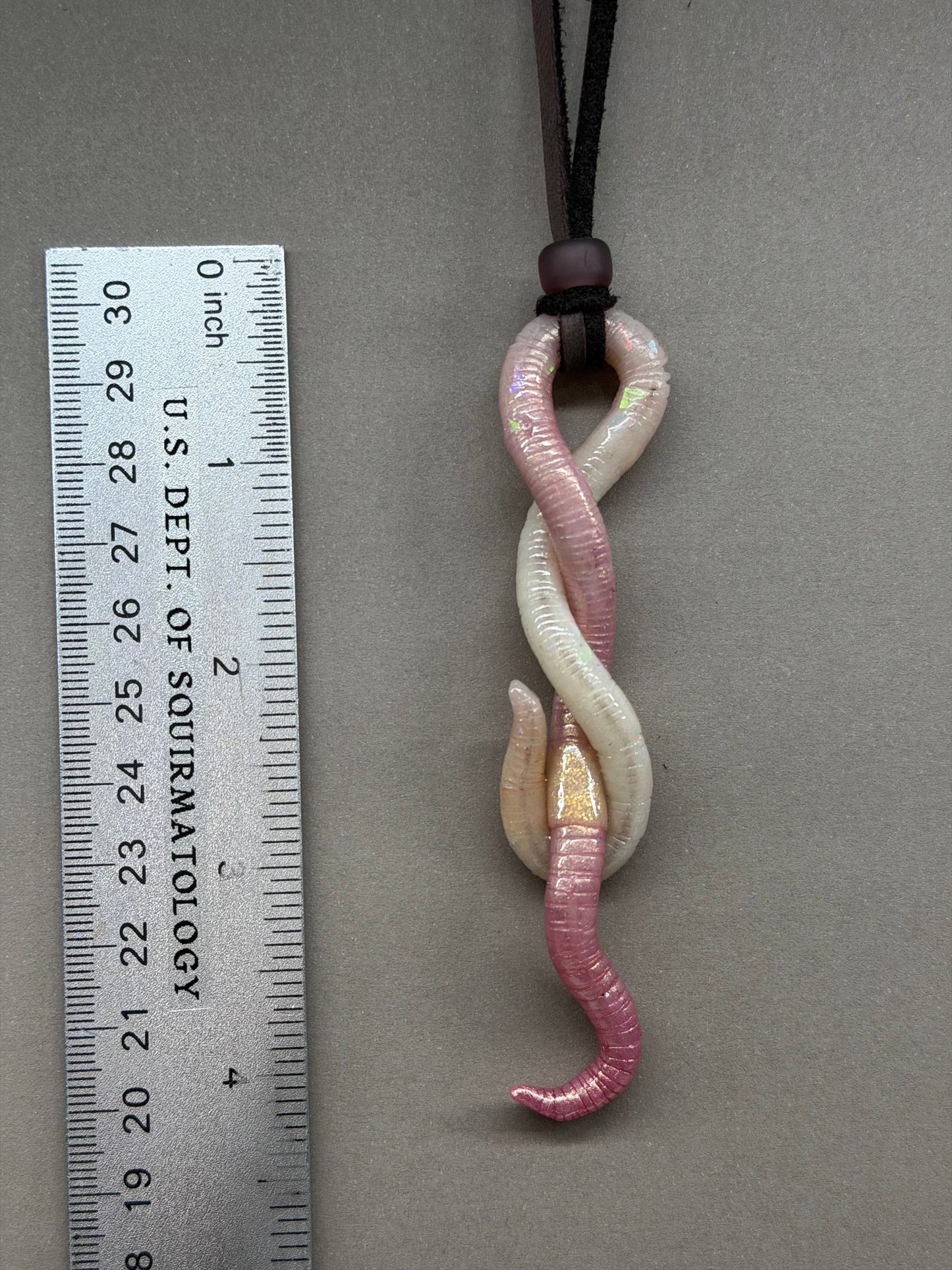 Edgworm Allan Poe - Pink Opal Insquirmary Worm Pendant 3