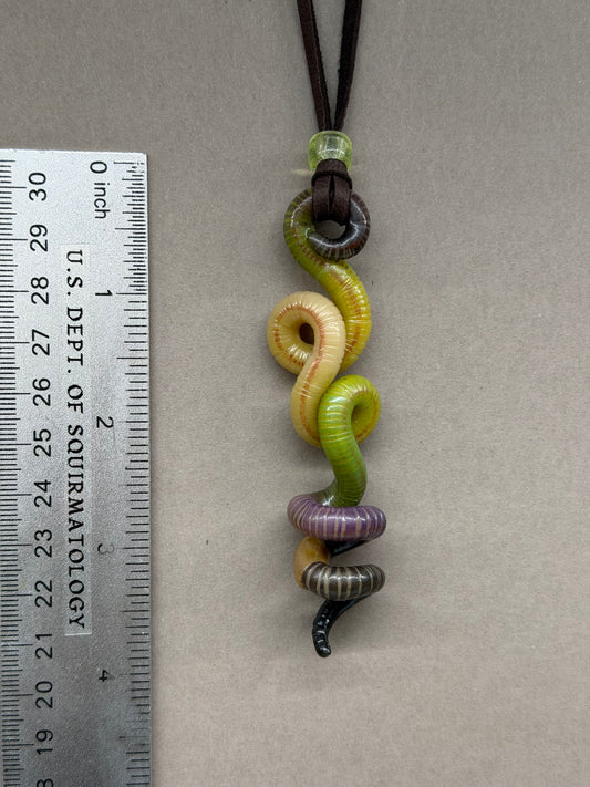 Jerwormy - Green Glow-in-the-Dark Worm Pendant w/ Uranium Glass Bead 20