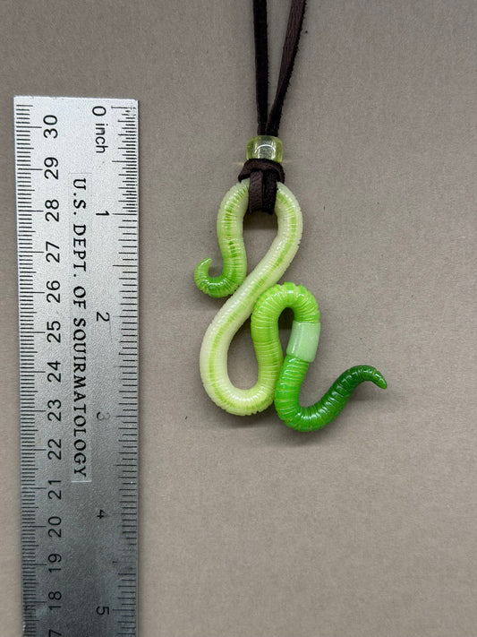 Squirminator - Green Glow-in-the-Dark Worm Pendant w/ Uranium Glass Bead 8
