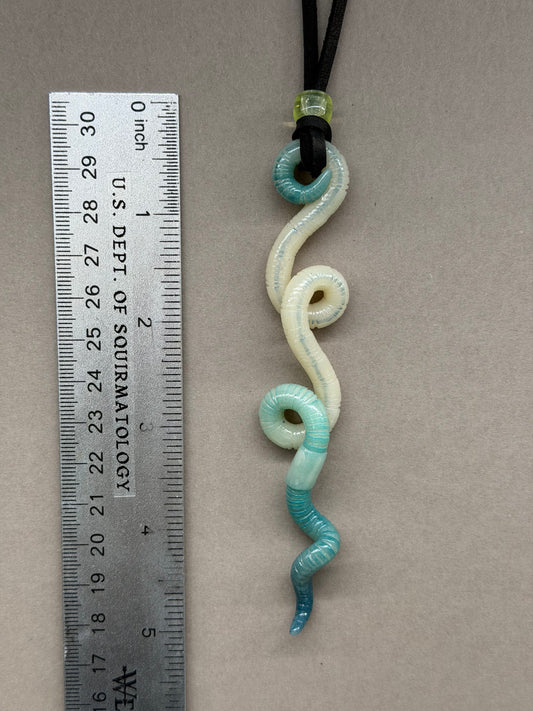 Kevin - Aqua Glow-in-the-Dark Worm Pendant w/ Uranium Glass Bead 16