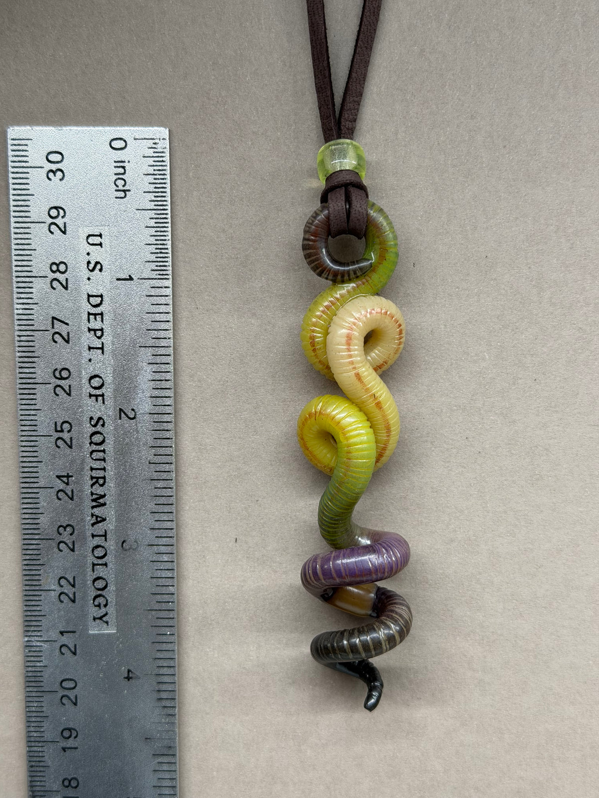 Wormantha - Green Glow-in-the-Dark Worm Pendant w/ Uranium Glass Bead 19