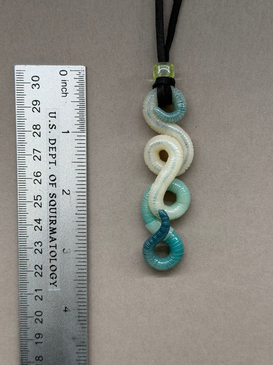 Squirmberly - Aqua Glow-in-the-Dark Worm Pendant w/ Uranium Glass Bead 18