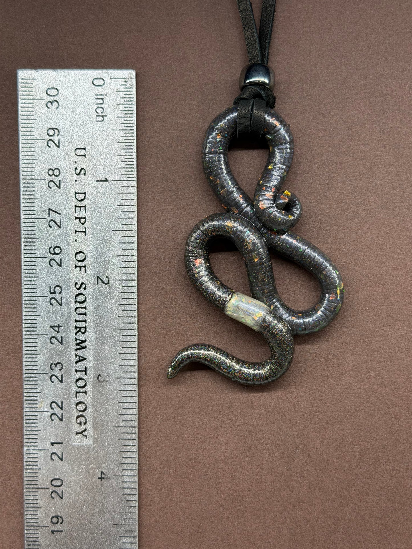 Compost Malone - Black Holographic Opal Worm Pendant 27