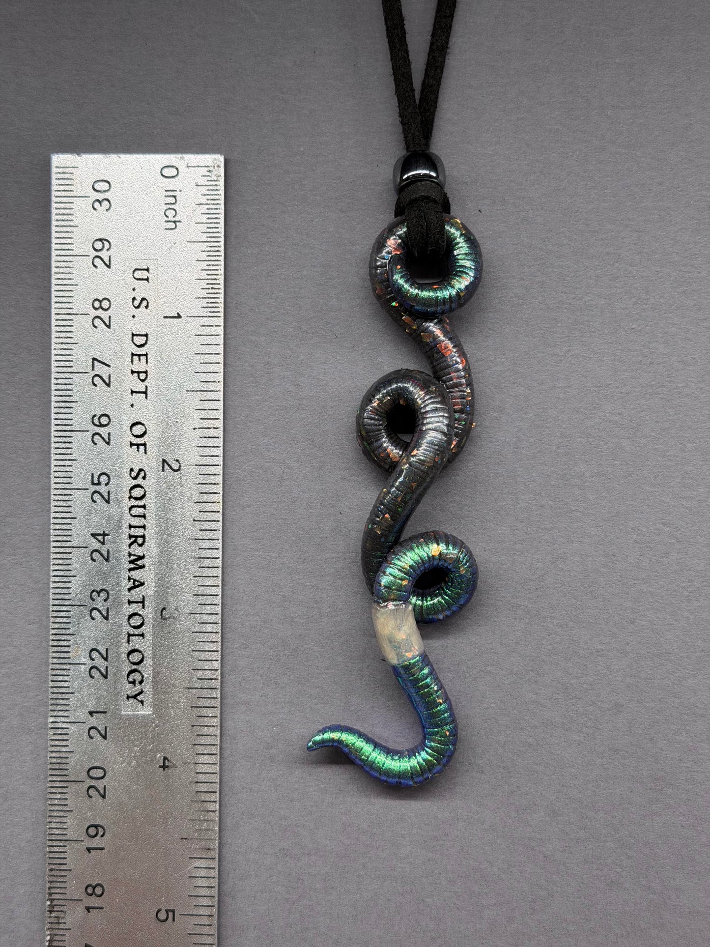 Brianna - Metallic Black Opal Worm Pendant 28
