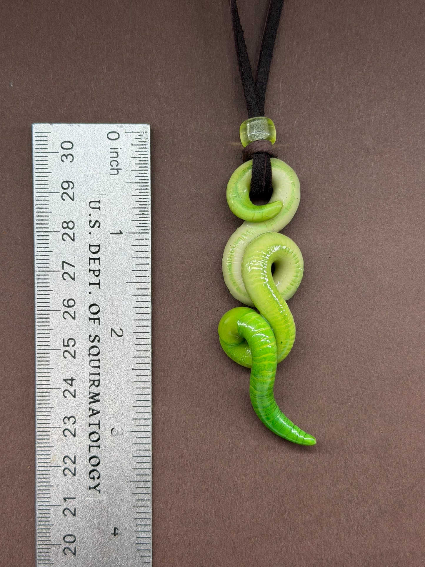 John Pwormk -  Glow in the Dark w/ Uranium Glass Bead Worm Pendant 58