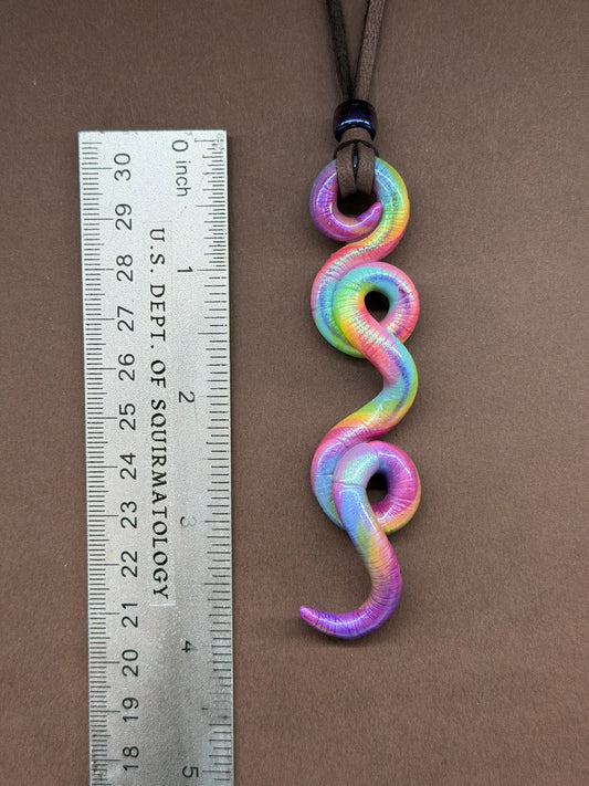 Tina -  Iridescent Rainbow Worm Pendant 52
