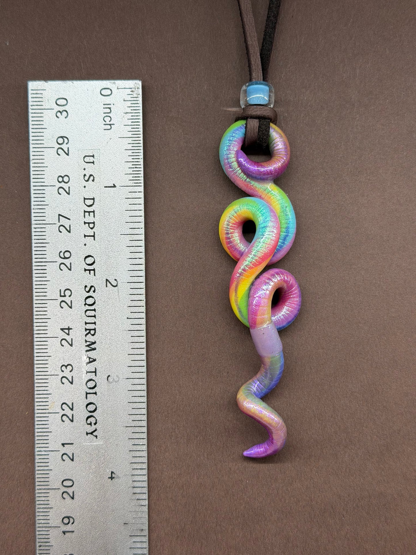 Rita - Iridescent Rainbow Worm Pendant 51
