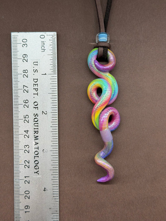Rita - Iridescent Rainbow Worm Pendant 51
