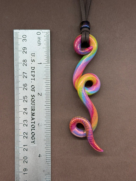 Sandra -  Iridescent Rainbow Worm Pendant 53